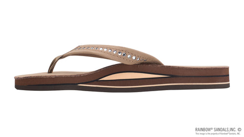 Crystal Collection - Double Layer Arch Support Leather 3/4" Medium Strap w/ Crystals